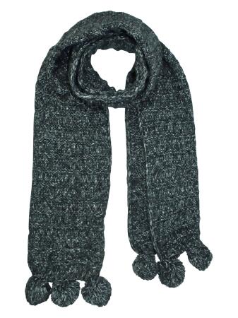 Thick Wide Ribbed Knit Scarf With Pom Poms - One Size