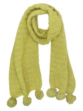 Thick Wide Ribbed Knit Scarf With Pom Poms - One Size