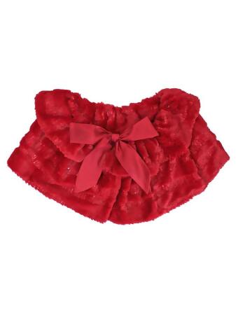 Plush Faux Fur Sequin Caplet With Satin Bow - One Size