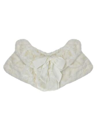 Plush Faux Fur Sequin Caplet With Satin Bow - One Size