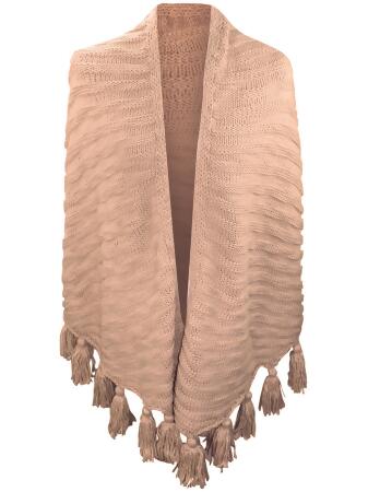 Textured Triangle Winter Knit Shawl Wrap With Tassels - One Size