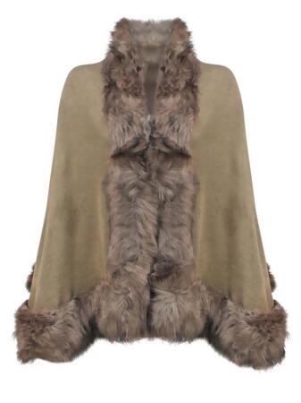 Dramatic Oversized Shawl Wrap With Fur Trim - One Size