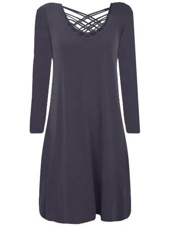 Relaxed Fit Criss Cross Neckline Swing Dress - Large