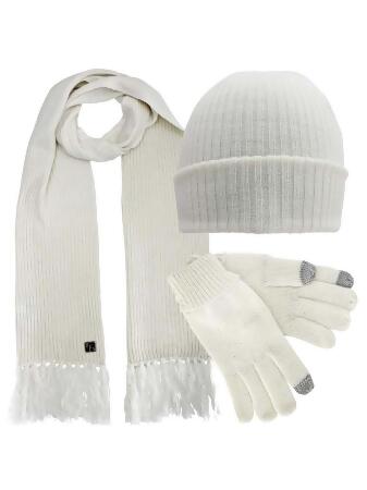Ribbed Knit Men's 3 Piece Hat Scarf Texting Gloves Set - One Size