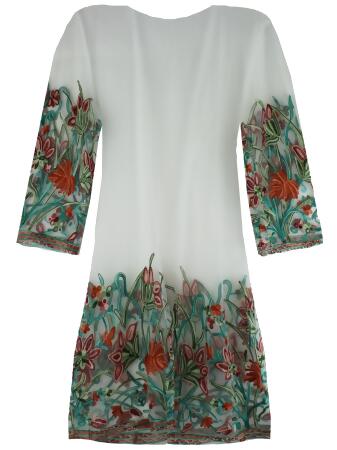 Floral Embroidered Mesh Kimono Cover Up - One Size