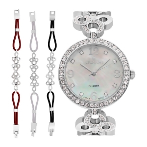 Croton Ladies Silvertone Mother of Pearl Dial Watch with Crystal Bezel Bracelet Set Cn407567rhmp - All