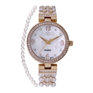 Croton Ladies Goldtone Mother of Pearl Dial Watch with Crystal Bezel Bracelet Set Cn407567ylmp - All