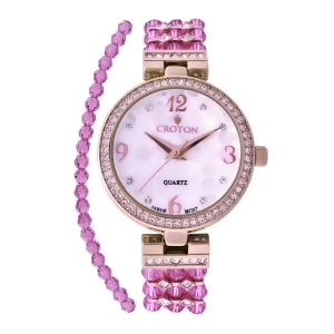 Croton Ladies Purple Mother of Pearl Dial Watch with Crystal Bezel Bracelet Set Cn207563rgpp - All