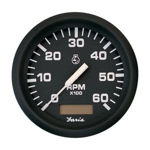 Faria Euro Black 4 Tachometer Hourmeter 6000 Rpm Gas Inboard 32832 - All