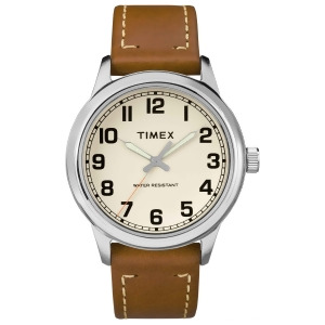 Timex Mens New England Silvertone Brown Leather Strap Watch Tw2r22700 - All
