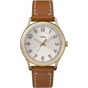 Timex Womens New England Gold-tone Brown Leather Strap Watch Tw2r23000 - All