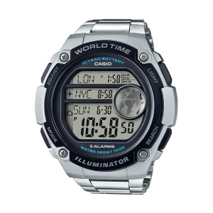 Casio Mens World Time Watch; Silver Tone Bracelet Ae3000wd-1av - All