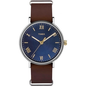 Timex Mens Southview Blue Dial Brown Leather Strap Watch Tw2r28700 - All