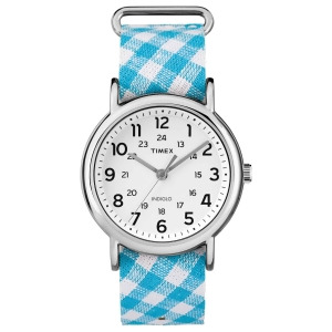 Timex Unisex Weekender Blue Gingham Nylon Strap Watch Tw2r24400 - All