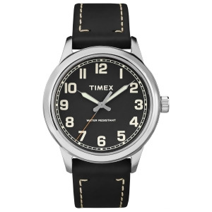 Timex Mens New England Silvertone Black Leather Strap Watch Tw2r22800 - All