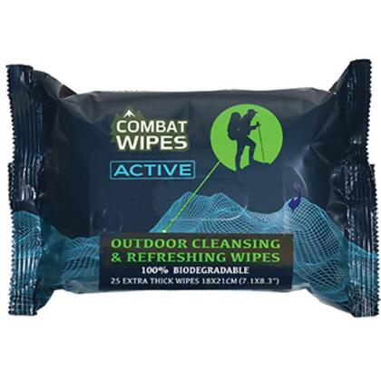 Outdoor Hygiene Combat Wipes Active 25 Count - 611745284077 - DESIGNED WITH BATTLE-FIELD EXPERIENCE: Stay fresh & clean while on your adventures with outdoor wet wipes developed by elite military soldiers. Unlike regular wet cleaning wipes that easily tear and never give you a clean feel, COMBAT WIPES ACTIVE are...