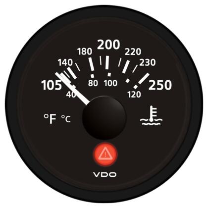 Vdo Viewline 250 DegreesF/120 DegreesC Water Temperature Gauge 12/24V Use with Vdo Sender - All