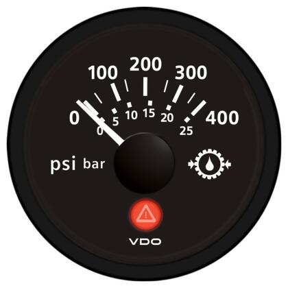 Vdo Viewline 400 Psi/25 bar Gear Pressure Gauge 12/24V Use with Vdo Sender - All
