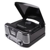 GPO Retro Memphis Turntable 4-in-1 Music System with Built in CD and FM Radio - Black GPO Retro Memphis Turntable 4-in-1 Music System with Built in CD and FM Radio - Black