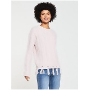 V By Very Cable Nibbled Fringe Hem Jumper - Blush Pink V By Very Cable Nibbled Fringe Hem Jumper - Blush Pink