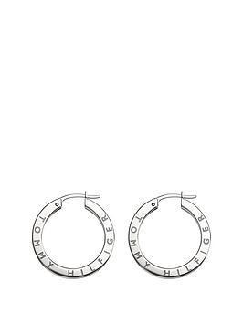 tommy hilfiger silver crystal set ladies hoop earrings