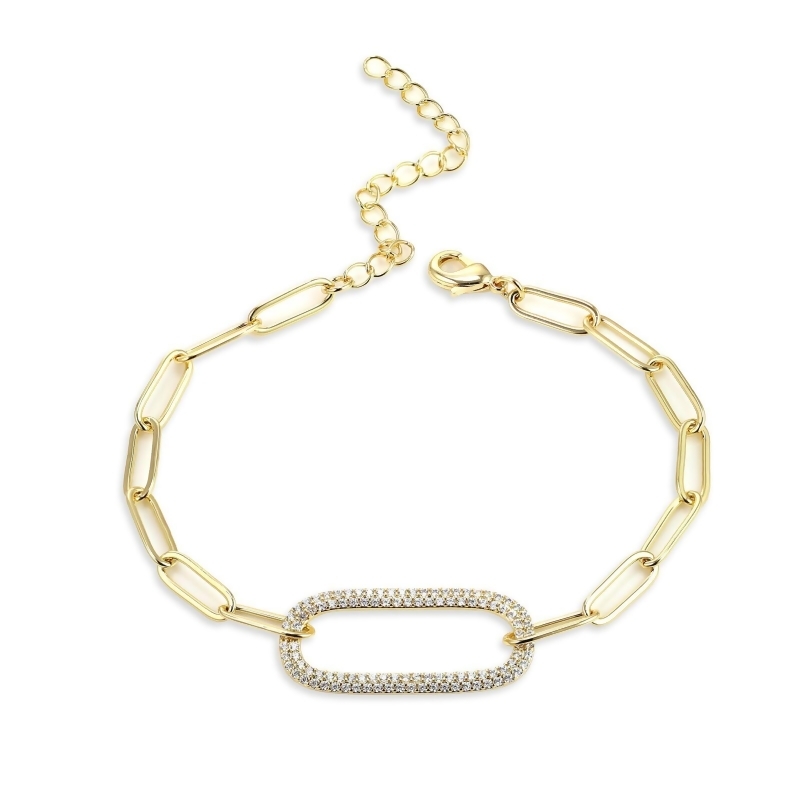 MARIA - Paperclip Bracelet With Pave Oval Link