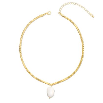 PERLA – Freshwater Pearl Pendant Wheat Chain Necklace