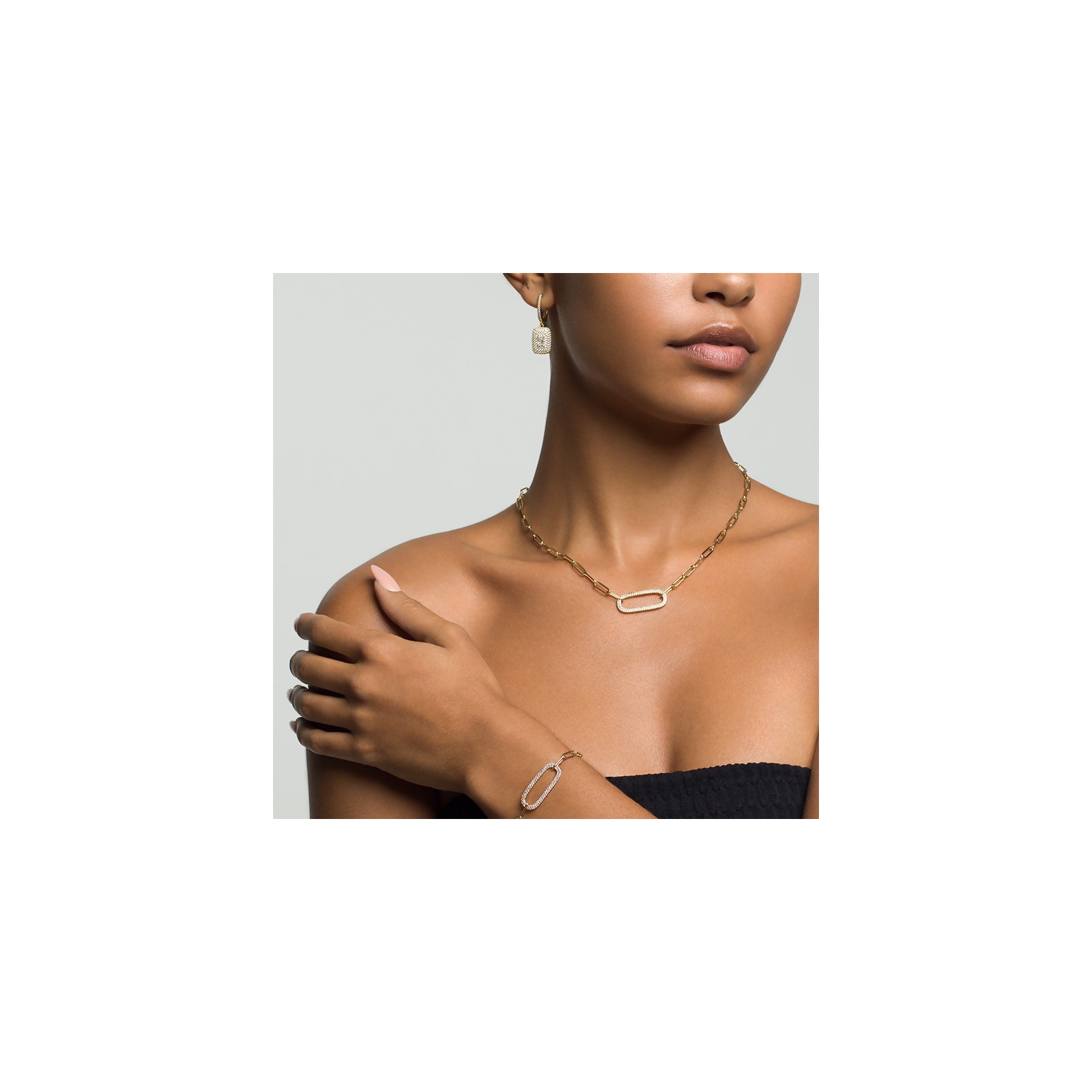 MARIA - Paperclip Necklace With Pave Oval Link