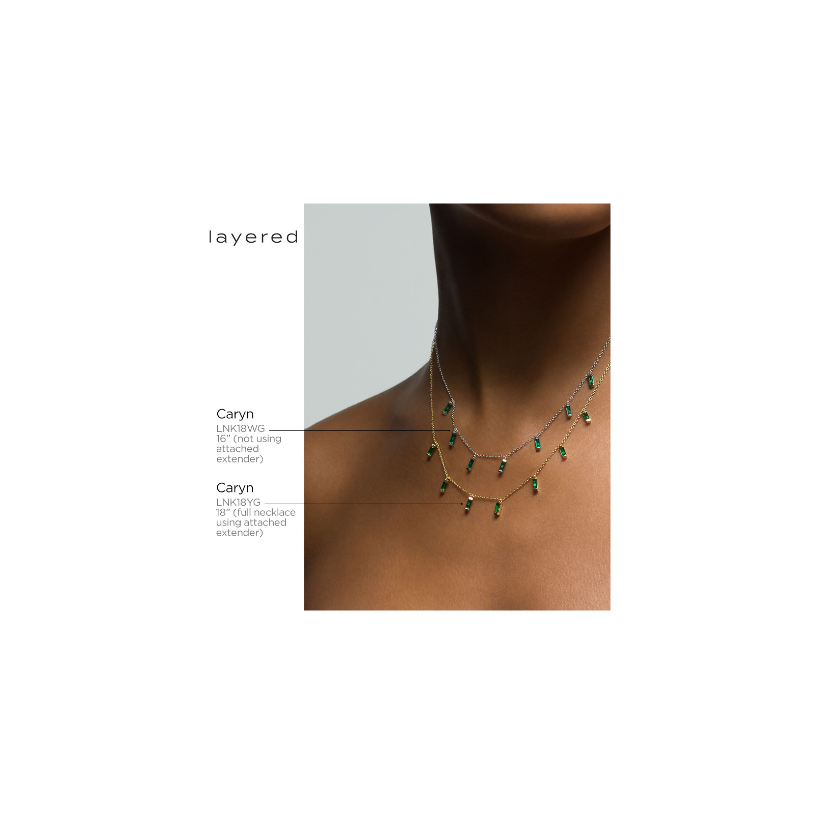 CARYN - Emerald Green Baguette Drop Necklace