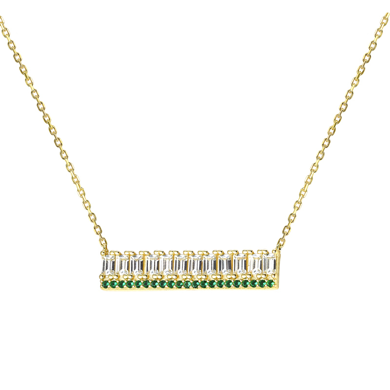 ALISA - Baguette and Emerald Green Bar Necklace