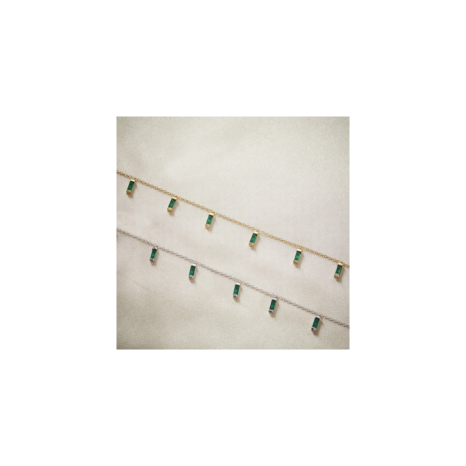 CARYN - Emerald Green Baguette Drop Necklace