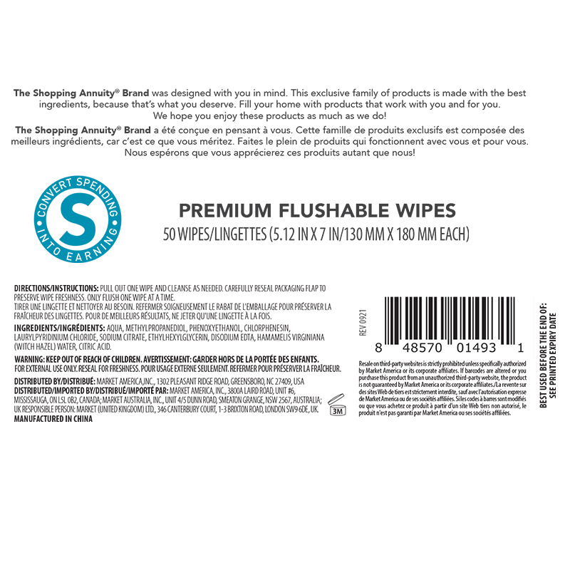 Shopping Annuity® Brand Premium Flushable Wipes - 150 Count