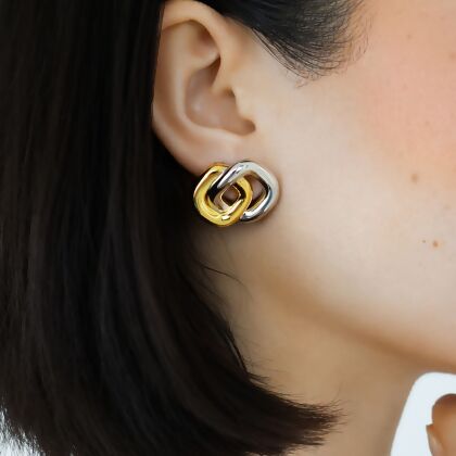 KYLIE – Two-Tone Double Square Earrings