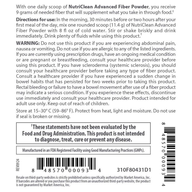 nutraMetrix NutriClean&reg; Advanced Fiber Powder with Stevia