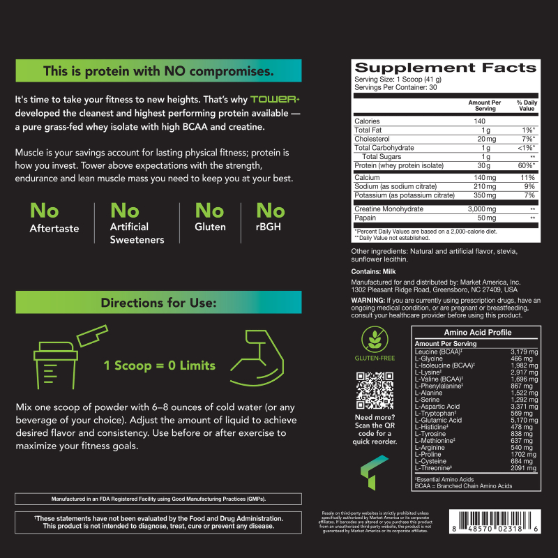 Tower+&trade; Pure Whey Protein Isolate + Creatine