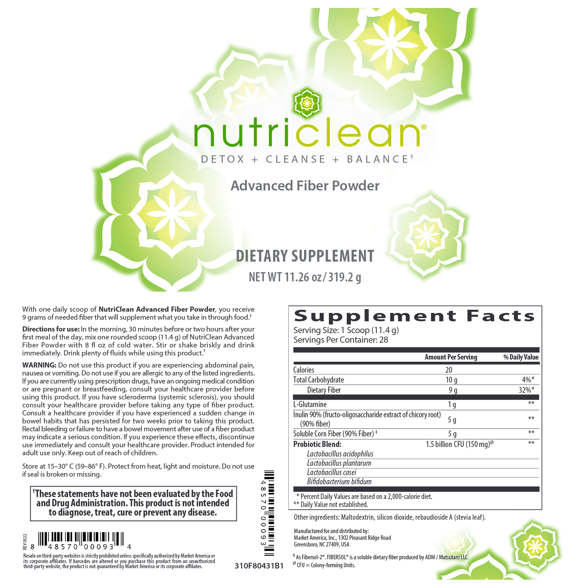 NutriClean® Fibra Avanzada en Polvo con Stevia
