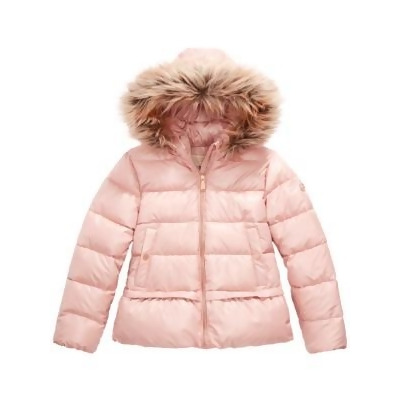 faux fur trim hooded puffer jacket