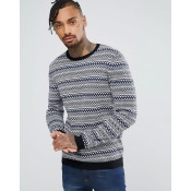 ASOS Cotton Fairisle Jumper In Blue - Blue ASOS Cotton Fairisle Jumper In Blue - Blue