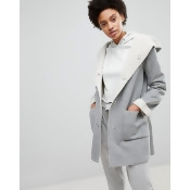 Stradivarius Contrast Faux Fur Shearling Jacket - Grey Stradivarius Contrast Faux Fur Shearling Jacket - Grey