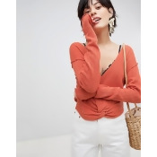 Free People Got Me Twisted Knot Front Sweater - Orange Free People Got Me Twisted Knot Front Sweater - Orange