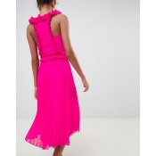 ASOS DESIGN midi dress with pleated ruffle - Pink ASOS DESIGN midi dress with pleated ruffle - Pink