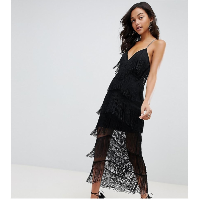 fringe mesh dress