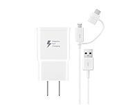 Samsung Fast Charge Travel Charger With Micro USB and USB-C Combo Cable, White - 15 W - 5 V DC/2 A Output (Open Box) 