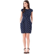 Polka Dot Mini Dress With Tie Detail - Navy Polka Dot Mini Dress With Tie Detail - Navy