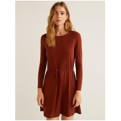Mango Drawstring Waist Dress - Brown Mango Drawstring Waist Dress - Brown