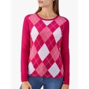 Pure Collection Cashmere Jumper, Pink Argyle Pure Collection Cashmere Jumper, Pink Argyle