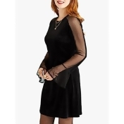 Yumi Sheer Flute Sleeve Velvet Dress, Black Yumi Sheer Flute Sleeve Velvet Dress, Black