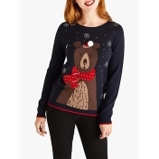 Yumi Bear Christmas Jumper, Navy Yumi Bear Christmas Jumper, Navy