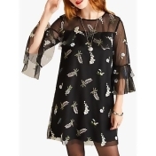 Yumi Ruffle Floral Print Tunic Dress, Black Yumi Ruffle Floral Print Tunic Dress, Black