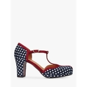 Chie Mihara Janika T-Bar Block Heel Court Shoes, Navy/Red Suede Chie Mihara Janika T-Bar Block Heel Court Shoes, Navy/Red Suede